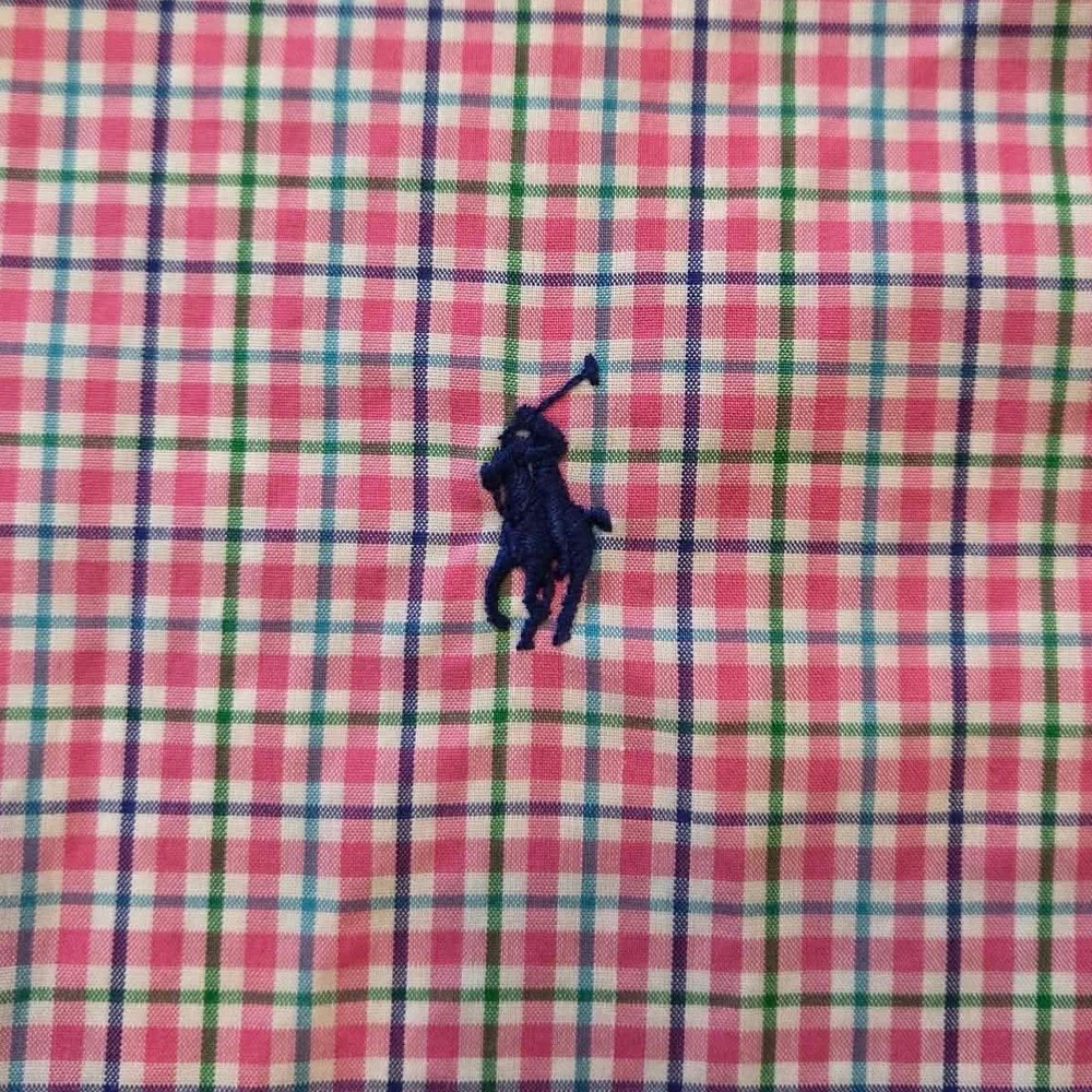 Polo Ralph Lauren Mens XL Slim Fit Non-Iron Plaid Button Down Shirt Pink Green